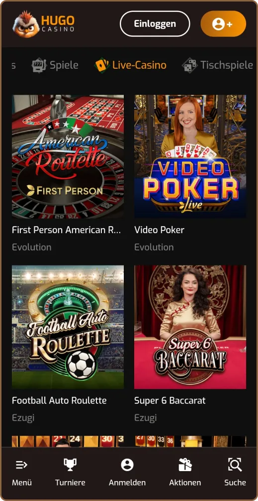 Hugo Live Casino Baccarat Spiel