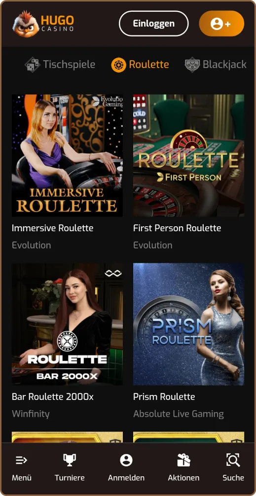 Hugo Live Casino Roulette Spiel