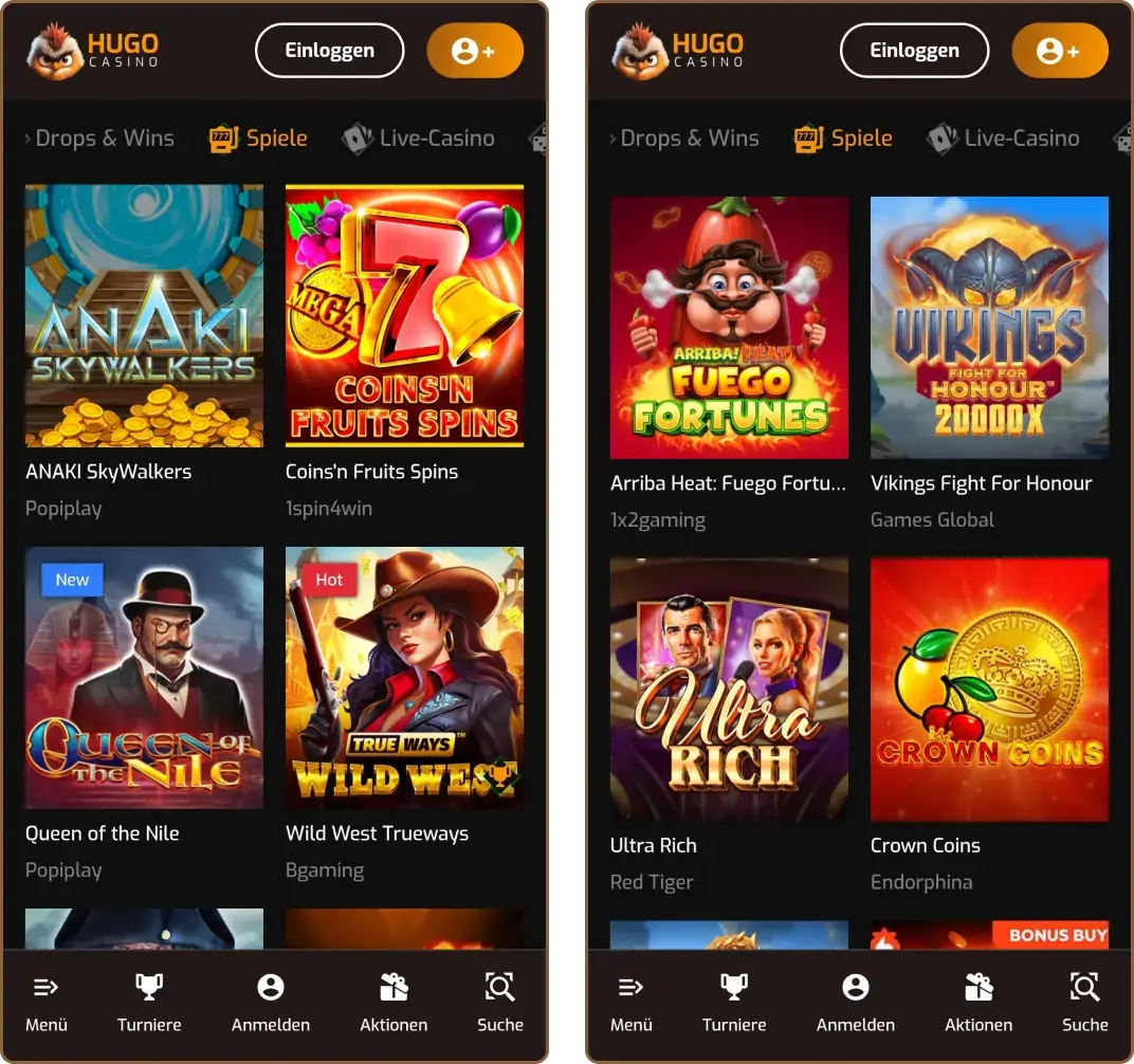 Hugo Casino Spielautomatenauswahl